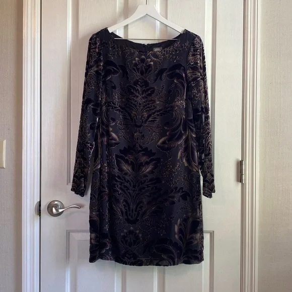 vince camuto velvet long sleeve dress Vince Camuto Velvet Round Neck Long Sleeve Midi Sheath Dress